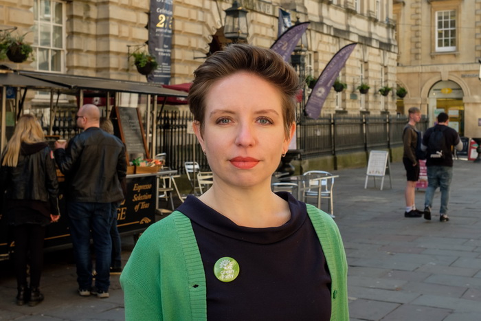 Carla Denyer Green Party MP candidate at St Nicks Market Bristol