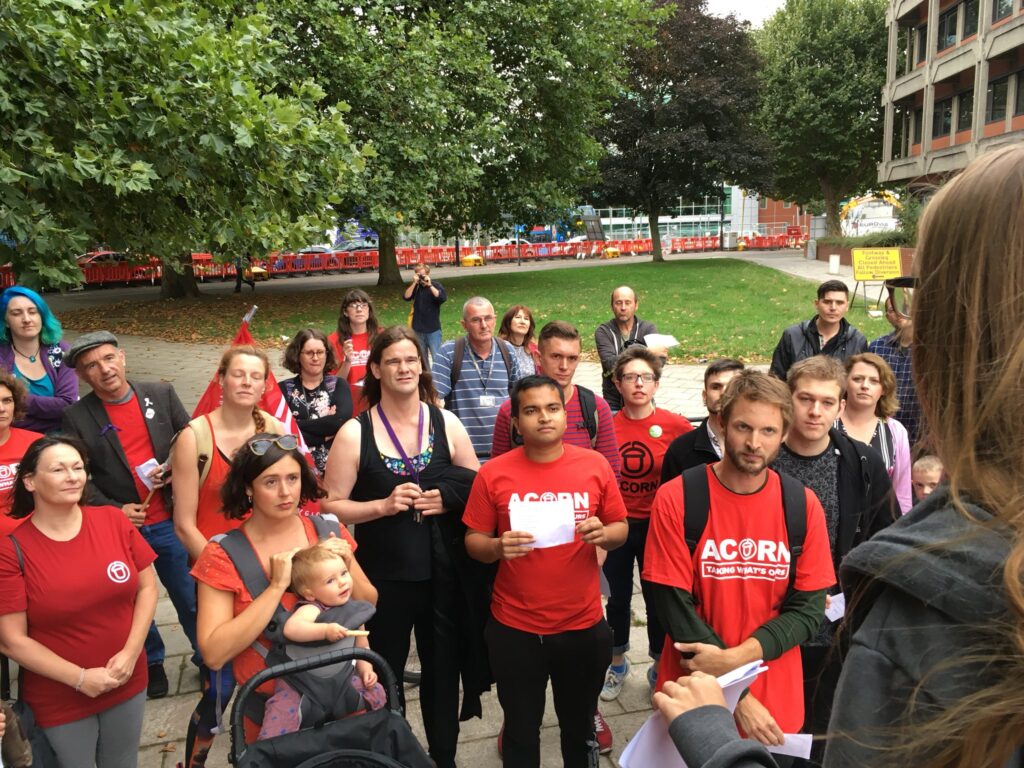 Carla with other ACORN members fighting for safe housing for domestic violence survivors (Credit: Bristol Cable)